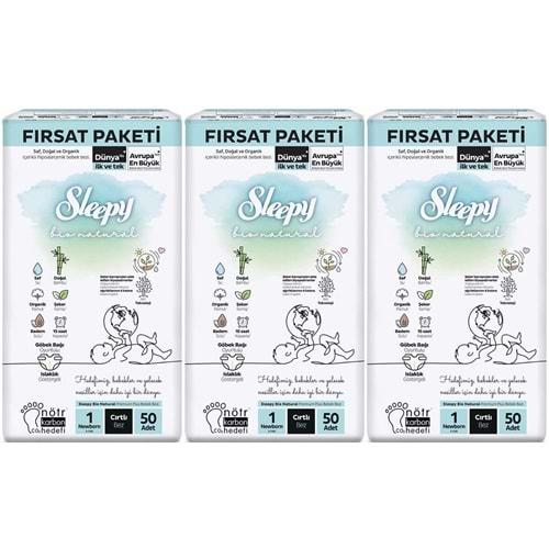 Sleepy Bebek Bezi Bio Natural Beden:1 (2-5KG) Yeni Doğan Newborn 150 Adet Aylık Fırsat Pk
