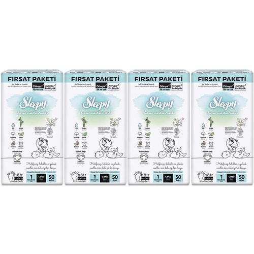 Sleepy Bebek Bezi Bio Natural Beden:1 (2-5KG) Yeni Doğan Newborn 200 Adet Avantaj Fırsat Pk