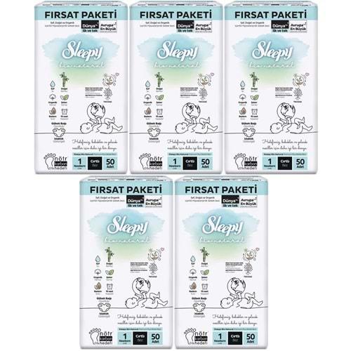 Sleepy Bebek Bezi Bio Natural Beden:1 (2-5KG) Yeni Doğan Newborn 250 Adet Mega Fırsat Pk