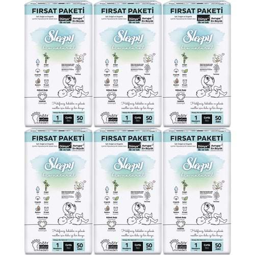 Sleepy Bebek Bezi Bio Natural Beden:1 (2-5KG) Yeni Doğan Newborn 300 Adet Ekstra Fırsat Pk