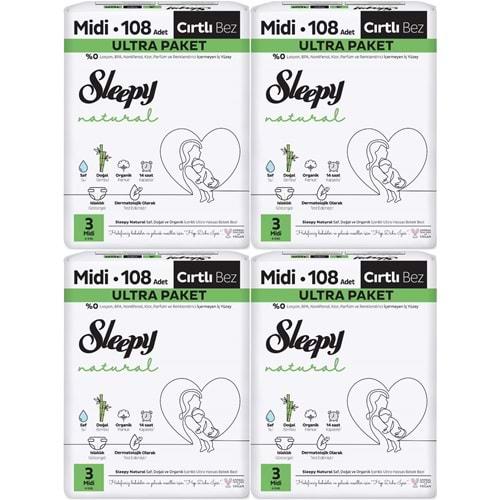Sleepy Bebek Bezi Natural Beden:3 (4-9KG) Midi 432 Adet Avataj Ultra Pk