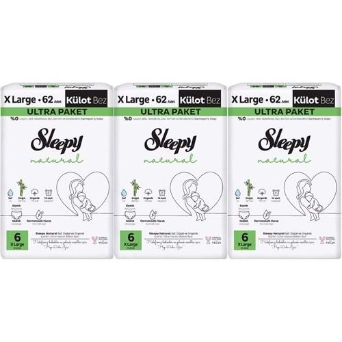 Sleepy Külot Bebek Bezi Natural Beden:6 (15-25KG) Extra Large 186 Adet Aylık Ultra Pk