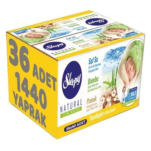 Sleepy Islak Havlu Mendil Pamuklu Yenidoğan Natural Bambu 40 Yaprak 36 Lı Set (1440 Yaprak)