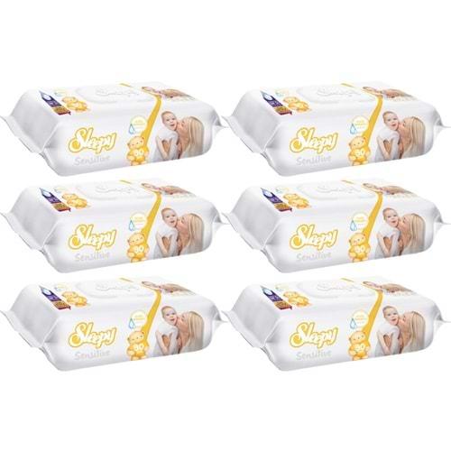 Sleepy Islak Havlu Mendil 90 Yaprak Sensitive 6 Lı Set Plastik Kapaklı