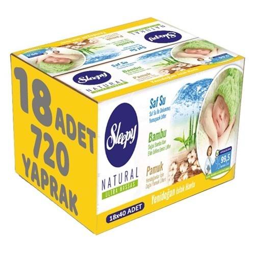 Sleepy Islak Havlu Mendil Pamuklu Yenidoğan Natural Bambu 40 Yaprak 18 Li Set (720 Yaprak)