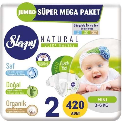 Sleepy Bebek Bezi Naturel Beden:2 (3-6Kg) Mini 420 Adet Jumbo Süper Mega Pk