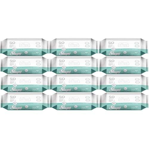 Sleepy Hasta Vücut Temizleme Islak Mendil Havlu 50 Yaprak XL 12 Li Set