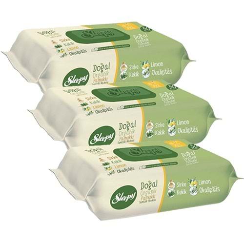 Sleepy Islak Havlu Mendil Doğal Organik Pamuklu 50 Yaprak Plastik Kapaklı (3 Lü Set) 150 Yaprak