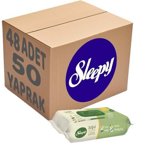 Sleepy Islak Havlu Mendil Doğal Organik Pamuklu 50 Yaprak Plastik Kapaklı (48 Li Set) 2400 Yaprak
