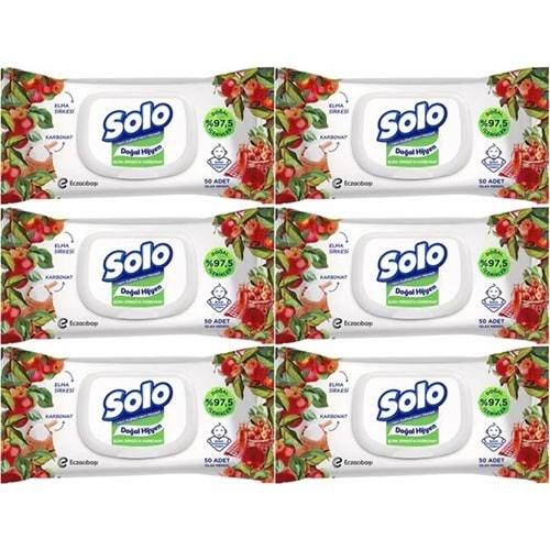 Solo Islak Havlu Mendil 50 Yaprak Elma Sirkesi & Karbonat (6 Lı Set) (2PK*3) 300 Yaprak