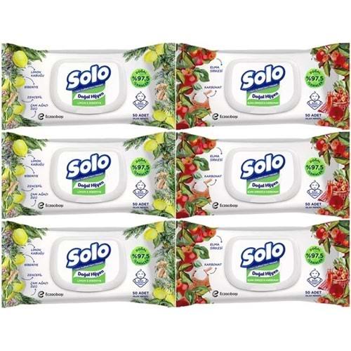 Solo Islak Havlu Mendil 50 Yaprak Limon & Biberiye-Elma Sirkesi & Karbonat (6 Lı Karma Set)