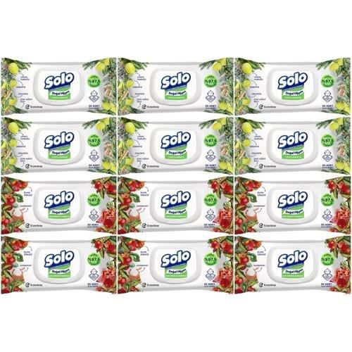 Solo Islak Havlu Mendil 50 Yaprak Limon & Biberiye-Elma Sirkesi & Karbonat (12 Li Karma Set)