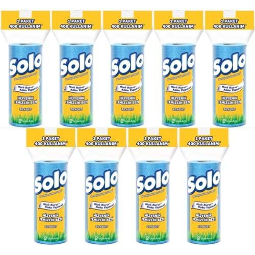 Solo Hijyenik Temizlik Bezi (İç adet 20 Li) (Kokusuz ve Hızla Kuruyan) (9 Lu Set)