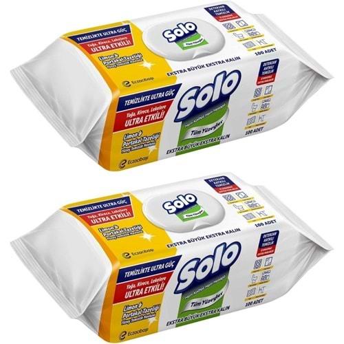 Solo Yüzey Temizlik Havlusu - Mendili 100 Yaprak Limon & Portakal Tazeliği (2 Li Set) 200 Yaprak