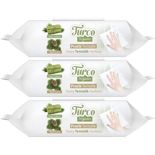 Turco Doğadan Pratik Yüzey Temizlik Havlusu 100 Yaprak Yeşil Sabun/Yeşil Çam (3 Lü Set) 300 Yaprak