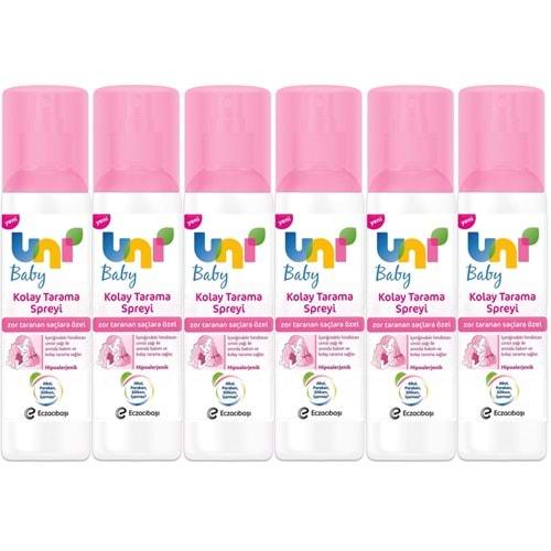 Uni Baby Kolay Saç Tarama Spreyi 200ML (Yeni) Zor Taranan Saçlara Özel (6 Lı Set)