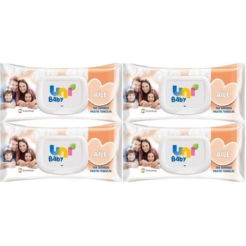 Uni Baby Islak Havlu Mendil 90 Yaprak Aile (4 Lü Set) 360 Yaprak Plastik Kapaklı