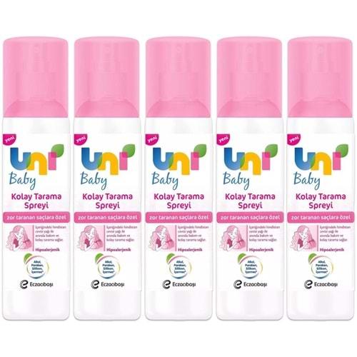 Uni Baby Kolay Saç Tarama Spreyi 200ML (Yeni) Zor Taranan Saçlara Özel (5 Li Set)