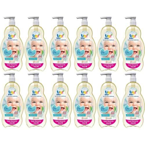 Uni Baby Bebek Saç ve Vücut Şampuanı 900ML Klasik (Pompalı) (12 Li Set)