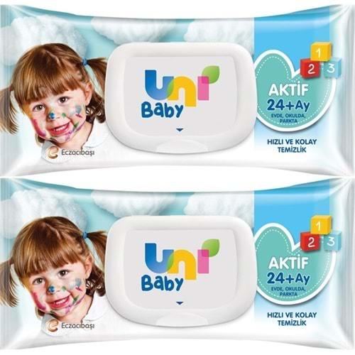 Uni Baby Islak Havlu Mendil 72 Yaprak Aktif (2 Li Set) 144 Yaprak Plastik Kapaklı