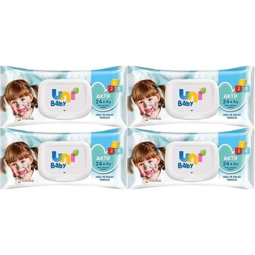 Uni Baby Islak Havlu Mendil 72 Yaprak Aktif (4 Lü Set) 288 Yaprak Plastik Kapaklı