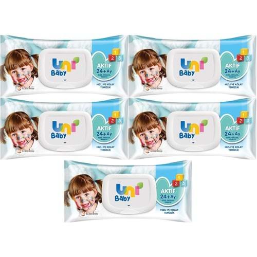 Uni Baby Islak Havlu Mendil 72 Yaprak Aktif (5 Li Set) 360 Yaprak Plastik Kapaklı