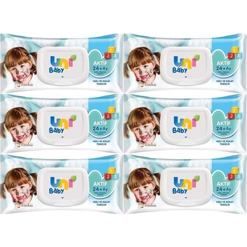 Uni Baby Islak Havlu Mendil 72 Yaprak Aktif (6 Lı Set) 432 Yaprak Plastik Kapaklı