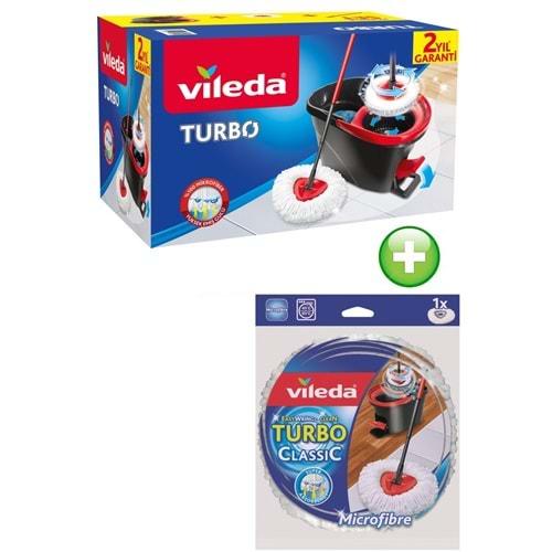 Vileda Turbo Pedallı Temizlik Seti (Komple Set)+Vileda Turbo Yedek Mop Paspas Ucu (%100 Mikrofiber)