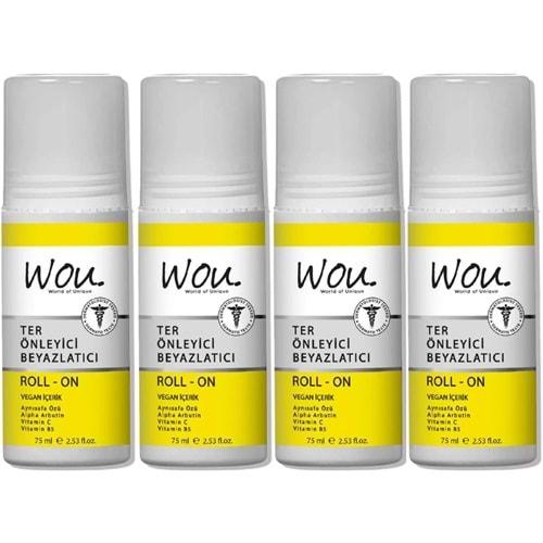 Wou World Of Unique Roll-On Unisex Deodorant 75ML Ter Önleyici Beyazlatıcı (4 Lü Set)