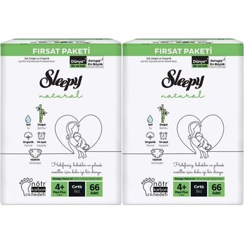 Sleepy Bebek Bezi Naturel Beden:4+ (9-16KG) Maxi Plus 132 Adet Ekonomik Fırsat Pk