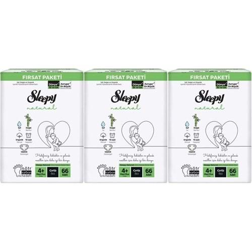 Sleepy Bebek Bezi Naturel Beden:4+ (9-16KG) Maxi Plus 198 Adet Aylık Fırsat Pk
